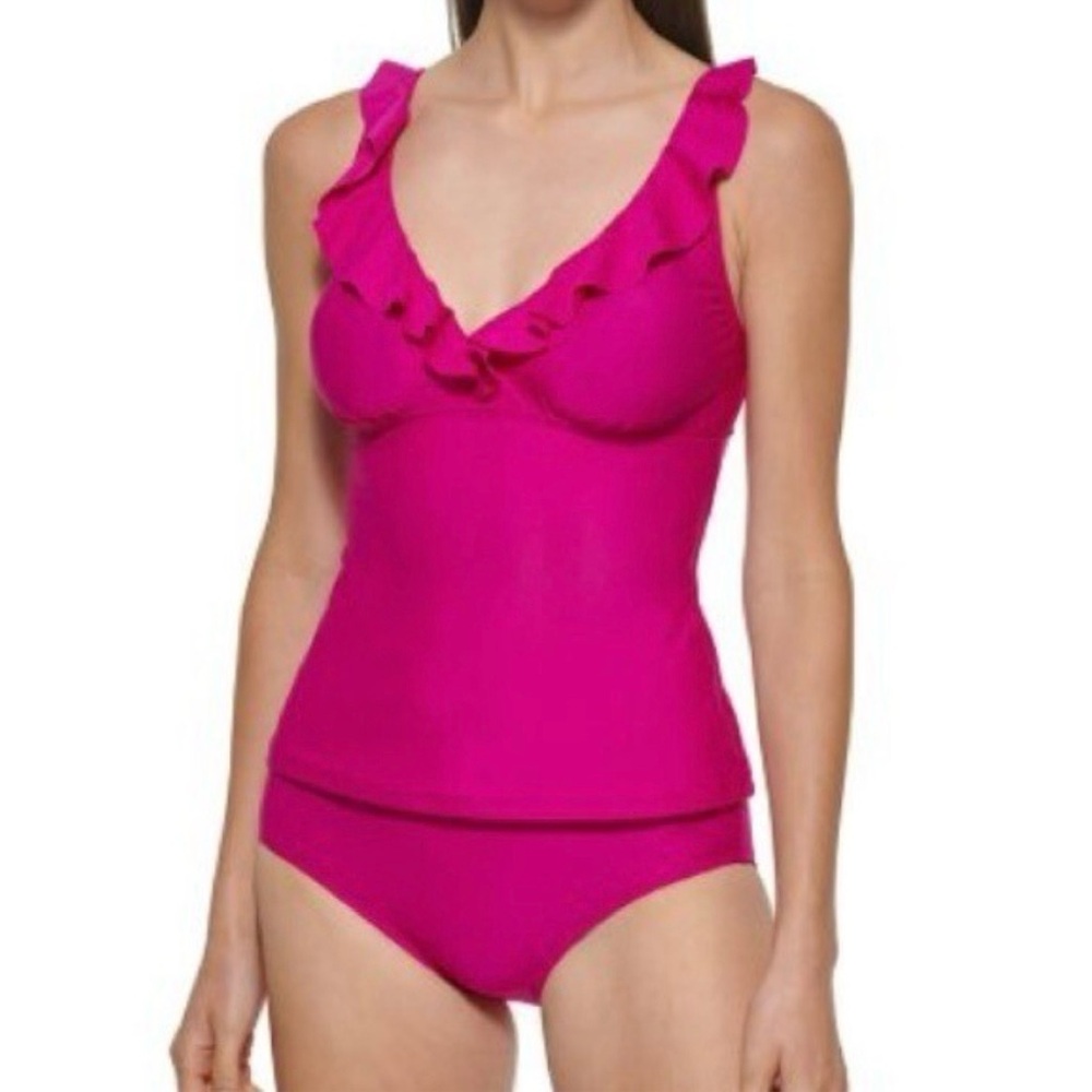 DKNY 2-pieces set Hot Pink Swimwear w/ Ruffles Tankini Top